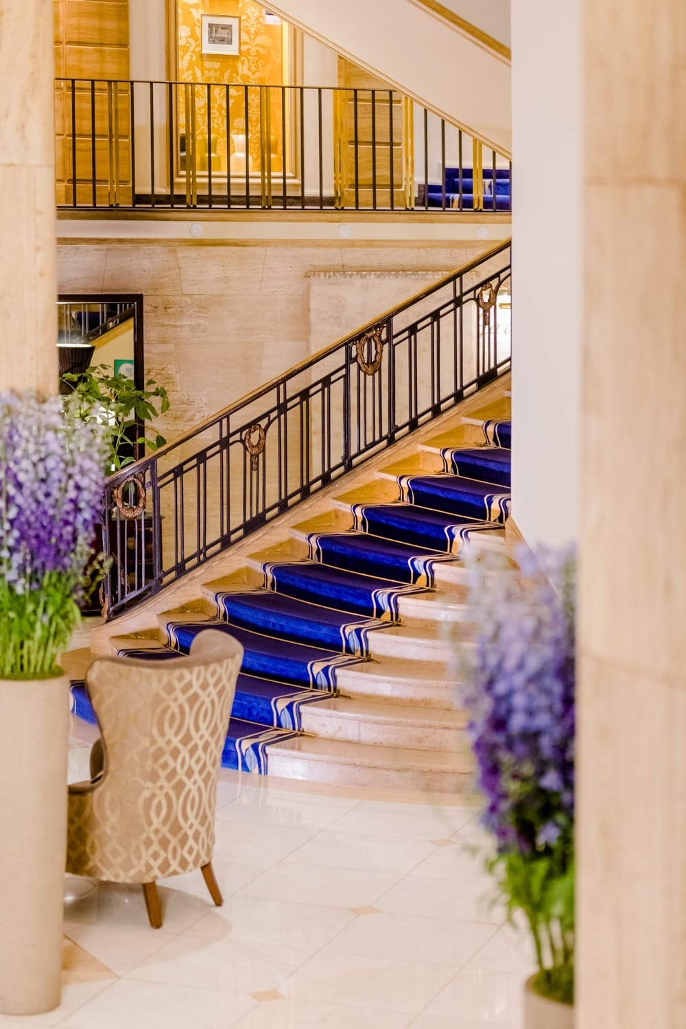 Stairs with blue carpet 