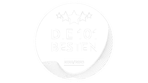 Logo Die 101 Besten 22/23 weiß auf grauem Hintergrund